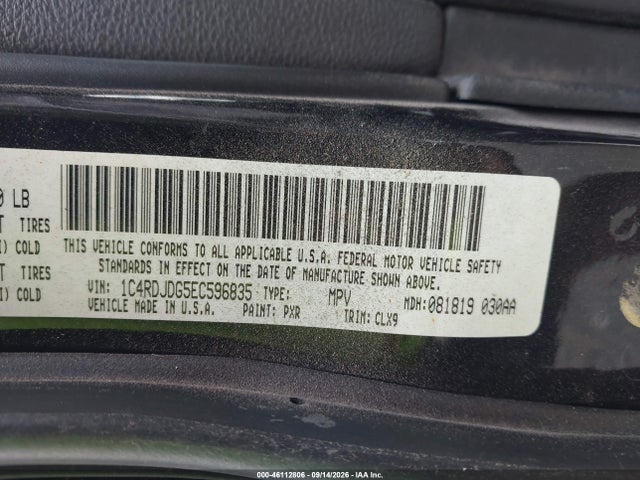 2014 Dodge Durango Limited მანქანა იყიდება აუქციონზე, vin: 1C4RDJDG5EC596835, აუქციონის ნომერი: 46112806