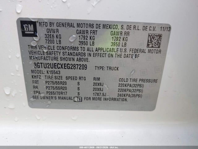 Aukcja sprzedaży 2014 Gmc Sierra 1500 Sle, vin: 3GTU2UECXEG287209, numer aukcji: 46112809