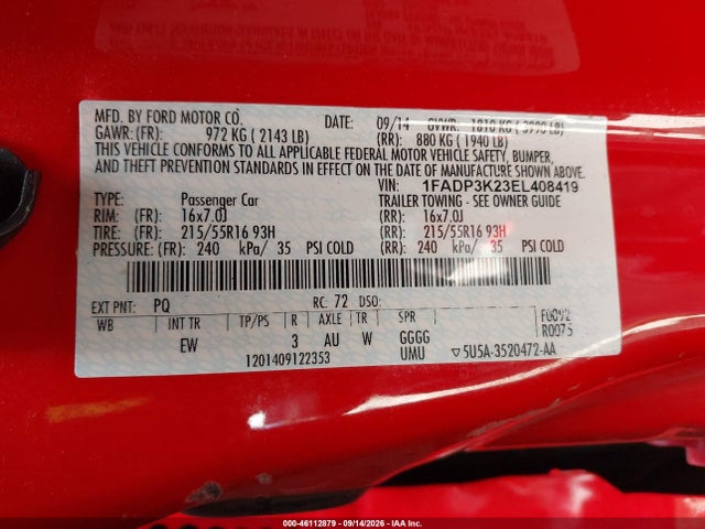 Ford FOCUS SE 2014 1FADP3K23EL408419 Image 9