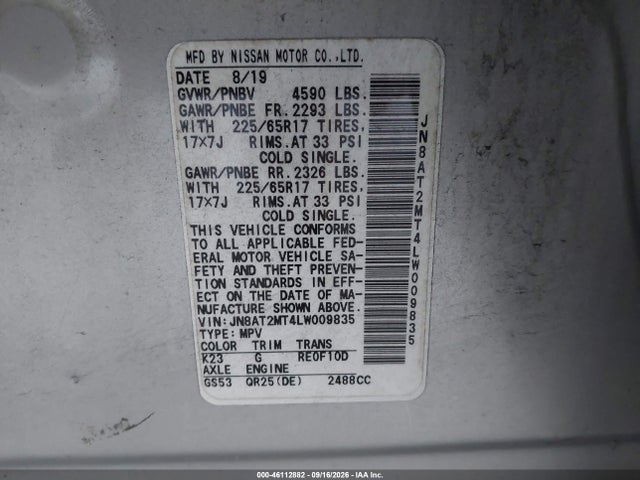 Auction sale of the 2020 Nissan Rogue Sv Fwd, vin: JN8AT2MT4LW009835, lot number: 46112882