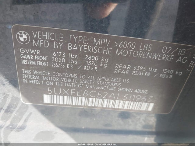 Продаж на аукціоні авто 2010 Bmw X5 Xdrive48i, vin: 5UXFE8C52AL311963, номер лоту: 46112893