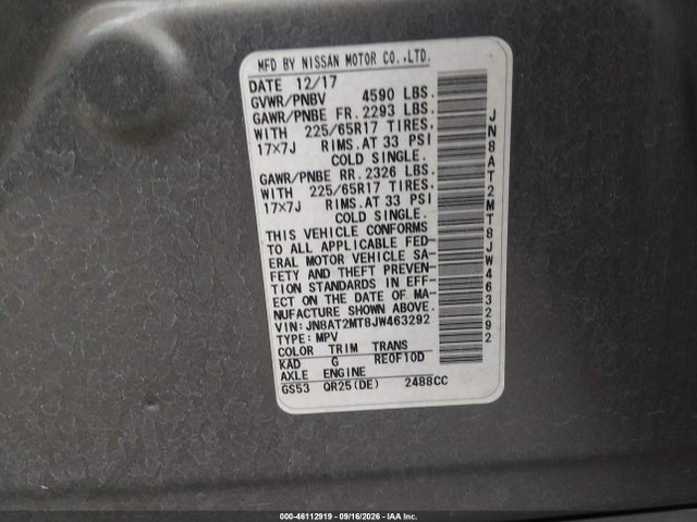 Aukcja sprzedaży 2018 Nissan Rogue Sv, vin: JN8AT2MT8JW463292, numer aukcji: 46112919