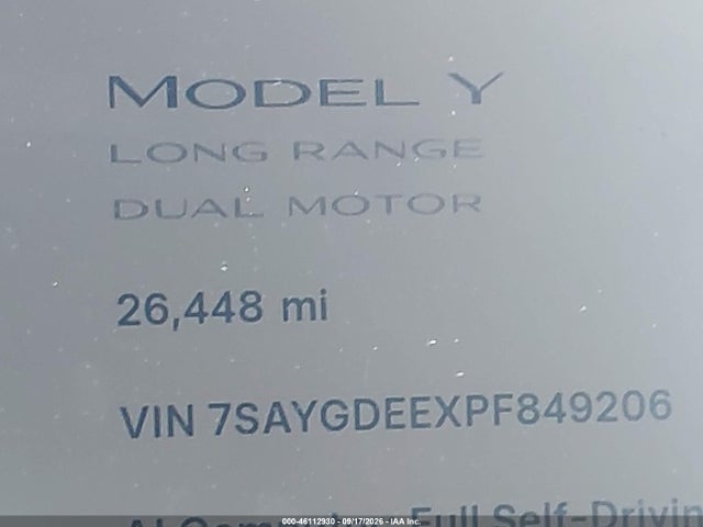 7SAYGDEEXPF849206 Tesla Model Y Awd/long Range Dual Motor All-wheel Drive