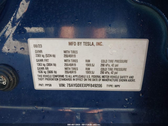 7SAYGDEEXPF849206 Tesla Model Y Awd/long Range Dual Motor All-wheel Drive