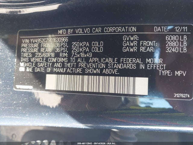 Продажа на аукционе авто 2013 Volvo Xc90 3.2 Platinum, vin: YV4952CZ9D1630966, номер лота: 46112942