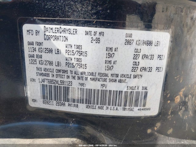 Продаж на аукціоні авто 1999 Jeep Cherokee Classic/sport, vin: 1J4FT68S2XL591123, номер лоту: 46112946