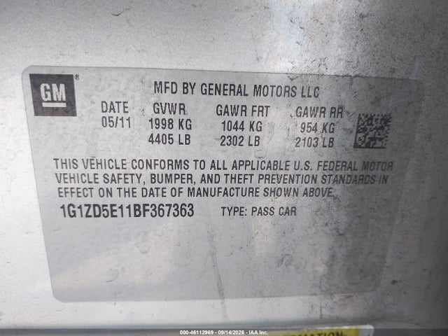 Продаж на аукціоні авто 2011 Chevrolet Malibu 2lt, vin: 1G1ZD5E11BF367363, номер лоту: 46112969
