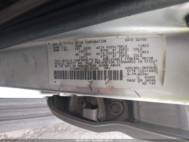 46112977 :رقم المزاد ، JT3GN86R3Y0160426 vin ، 2000 Toyota 4runner Sr5 V6 مزاد بيع
