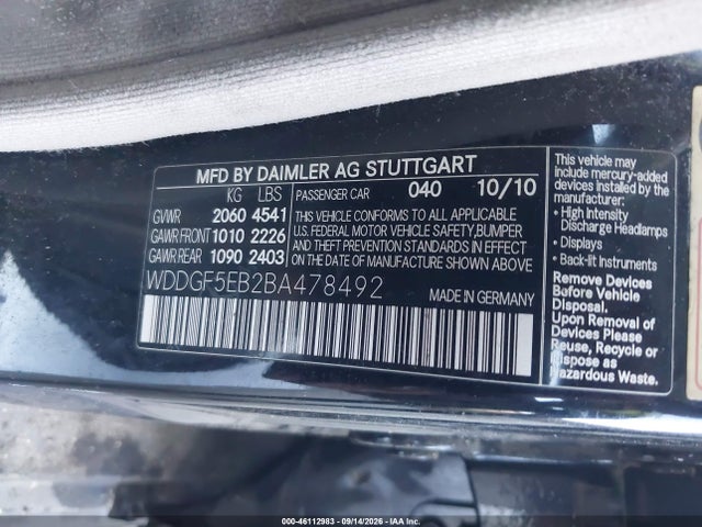 2011 Mercedes-benz C 300 Sport მანქანა იყიდება აუქციონზე, vin: WDDGF5EB2BA478492, აუქციონის ნომერი: 46112983
