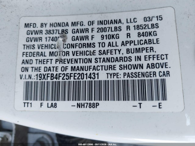 19XFB4F25FE201431 Honda CIVIC HYBRID