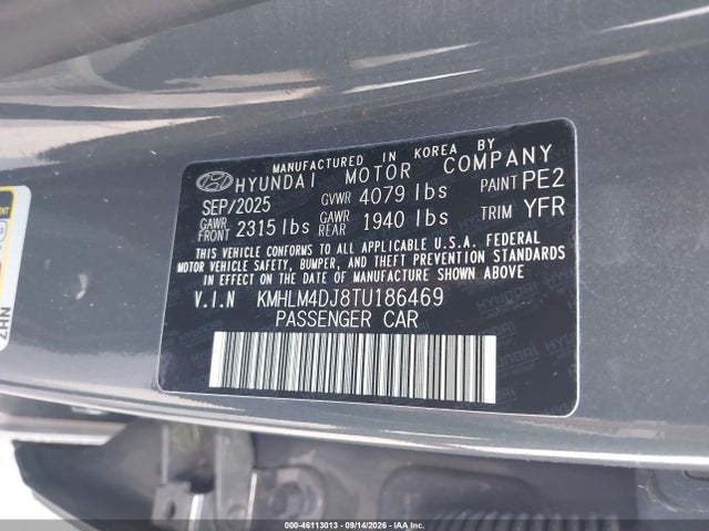 46113013 :رقم المزاد ، KMHLM4DJ8TU186469 vin ، 2026 Hyundai Elantra Hybrid Blue مزاد بيع