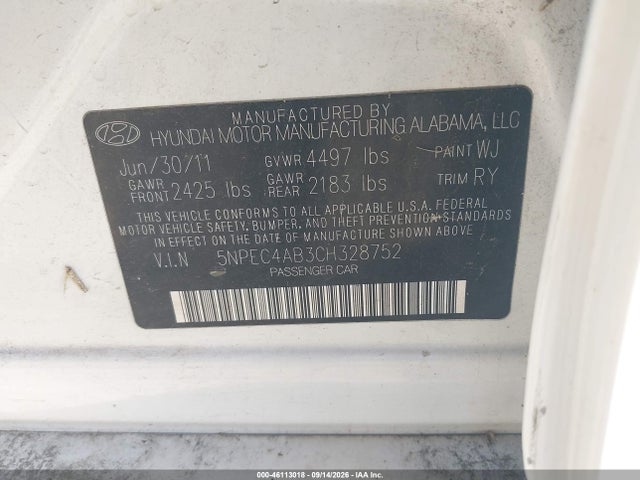 Aukcja sprzedaży 2012 Hyundai Sonata Limited 2.0t, vin: 5NPEC4AB3CH328752, numer aukcji: 46113018