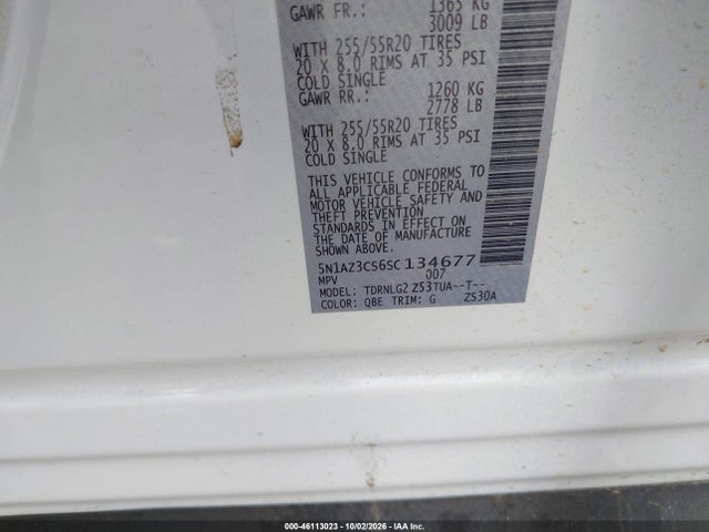 Aukcja sprzedaży 2025 Nissan Murano Sl, vin: 5N1AZ3CS6SC134677, numer aukcji: 46113023