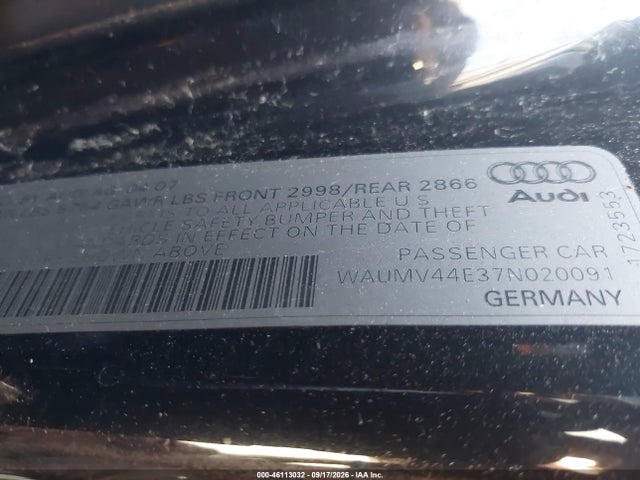 46113032 :رقم المزاد ، WAUMV44E37N020091 vin ، 2007 Audi A8 L 4.2 مزاد بيع