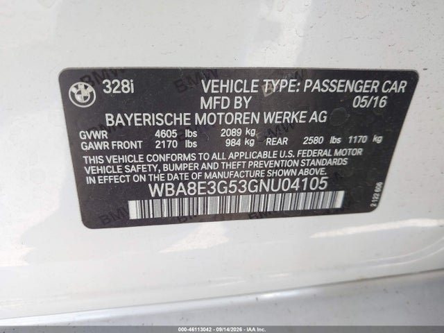 BMW 328i Xdrive 2016 WBA8E3G53GNU04105 Image 9