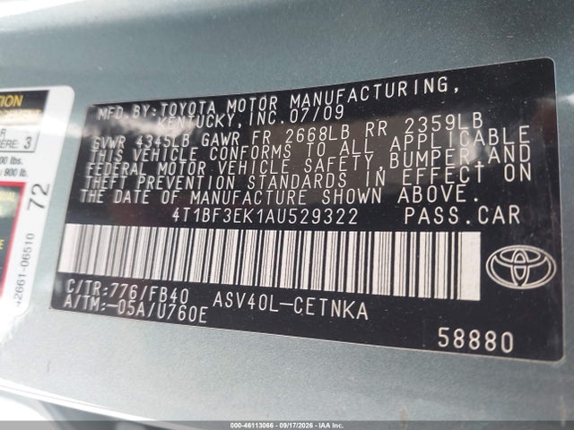 46113066 :رقم المزاد ، 4T1BF3EK1AU529322 vin ، 2010 Toyota Camry Le مزاد بيع