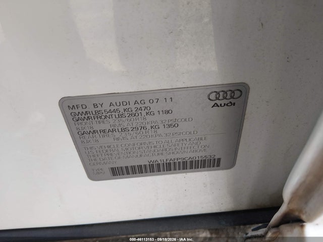 Продажа на аукционе авто 2012 Audi Q5 2.0t Premium, vin: WA1LFAFP9CA015532, номер лота: 46113153