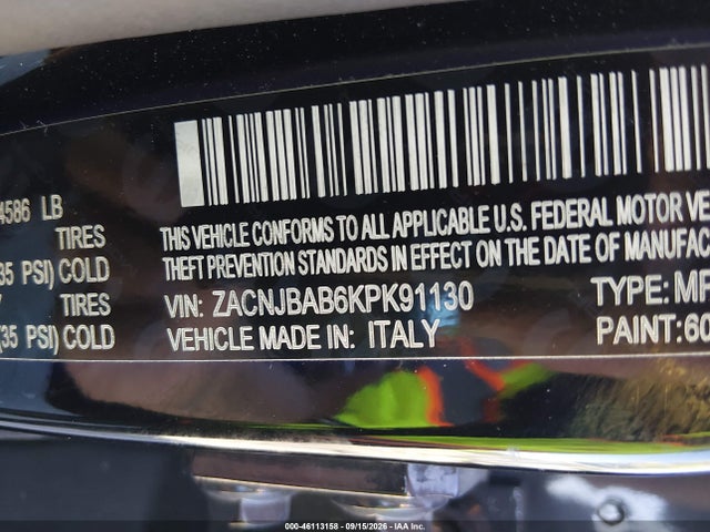 46113158 :رقم المزاد ، ZACNJBAB6KPK91130 vin ، 2019 Jeep Renegade Sport 4x4 مزاد بيع
