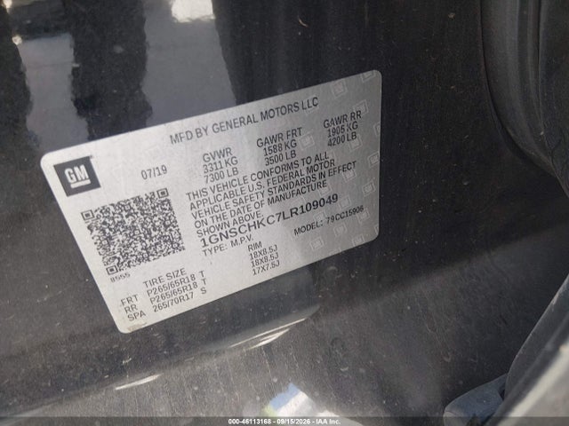 Продаж на аукціоні авто 2020 Chevrolet Suburban 2wd Lt, vin: 1GNSCHKC7LR109049, номер лоту: 46113168
