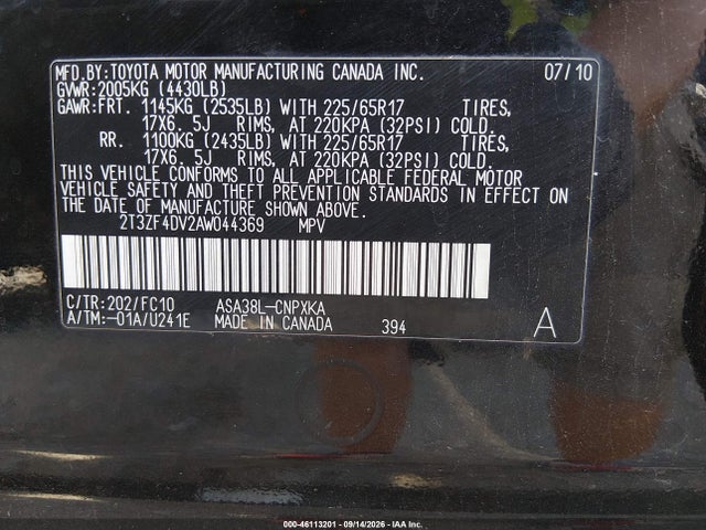 Продажа на аукционе авто 2010 Toyota Rav4, vin: 2T3ZF4DV2AW044369, номер лота: 46113201