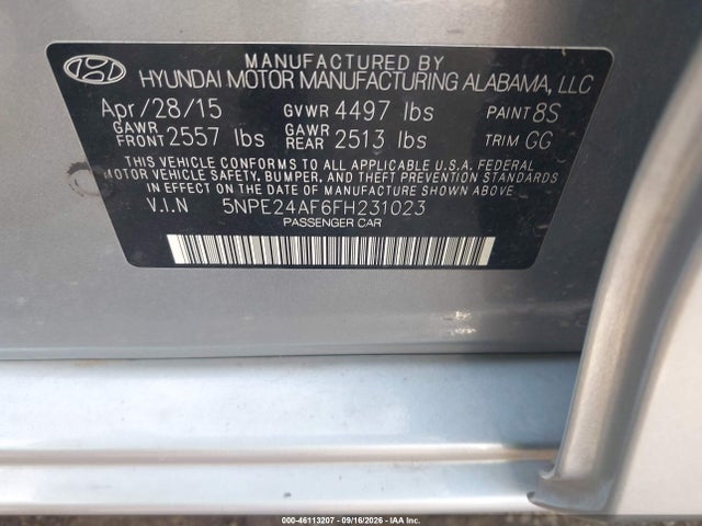Продаж на аукціоні авто 2015 Hyundai Sonata Se, vin: 5NPE24AF6FH231023, номер лоту: 46113207
