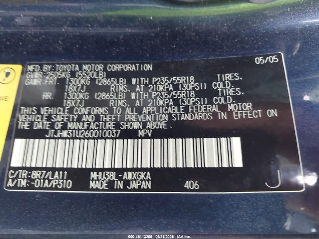 Aukcja sprzedaży 2006 Lexus Rx 400h, vin: JTJHW31U260010037, numer aukcji: 46113209