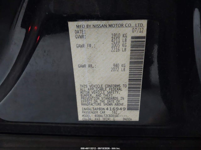 Aukcja sprzedaży 2013 Nissan Altima 2.5 Sv, vin: 1N4AL3AP8DN416949, numer aukcji: 46113212
