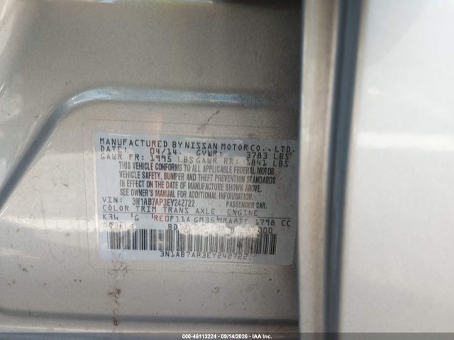Aukcja sprzedaży 2014 Nissan Sentra Sv, vin: 3N1AB7AP3EY242722, numer aukcji: 46113224