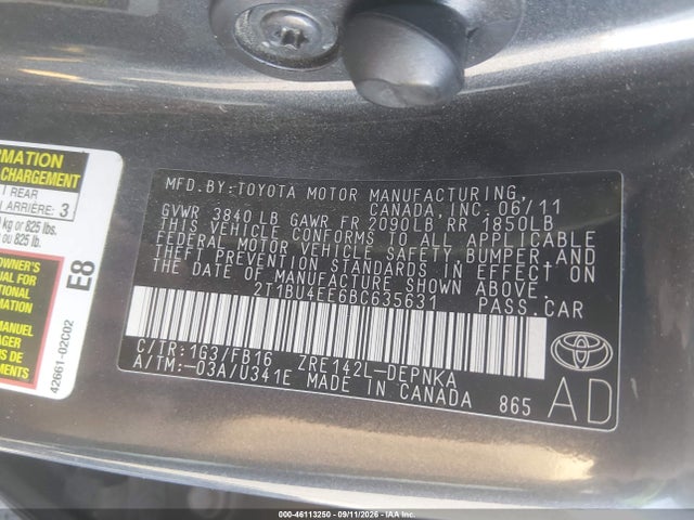 Продажа на аукционе авто 2011 Toyota Corolla Le, vin: 2T1BU4EE6BC635631, номер лота: 46113250