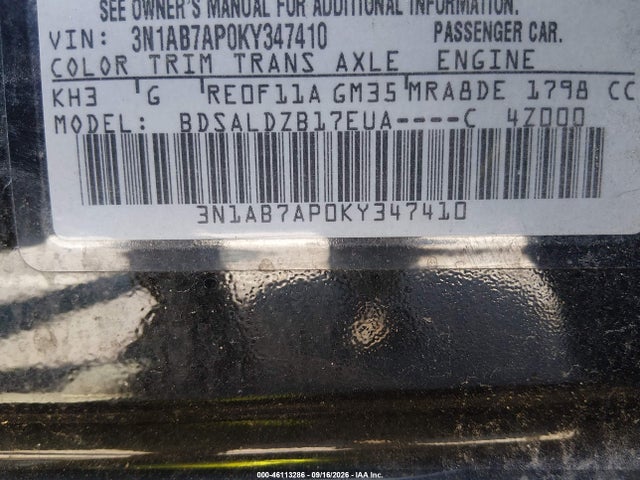 Aukcja sprzedaży 2019 Nissan Sentra Sv, vin: 3N1AB7AP0KY347410, numer aukcji: 46113286