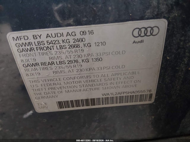 Aukcja sprzedaży 2017 Audi Q5 2.0t Premium, vin: WA1L2AFP5HA055576, numer aukcji: 46113293