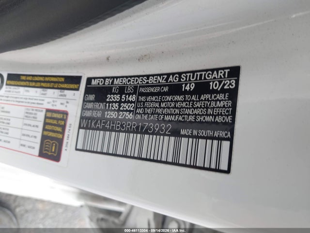 Aukcja sprzedaży 2024 Mercedes-benz C 300, vin: W1KAF4HB3RR173932, numer aukcji: 46113304