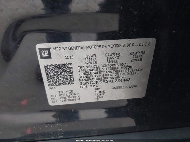 Chevrolet TRAX LS 2019 3GNCJKSB3KL234442 Image 9