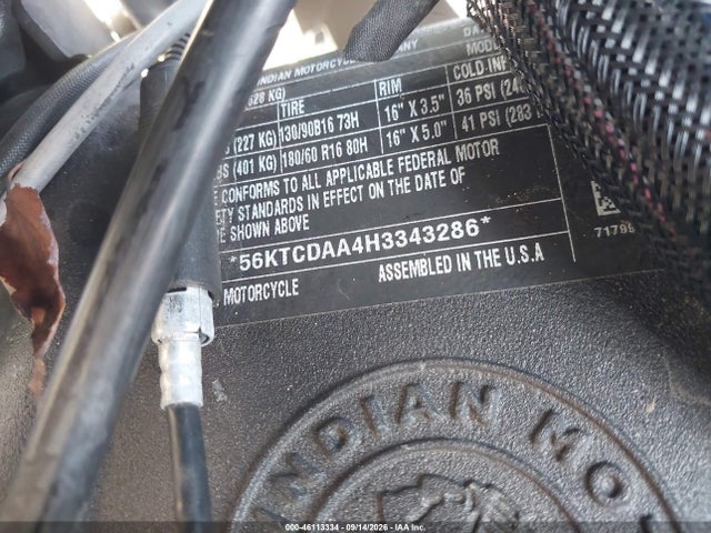 Продажа на аукционе авто 2017 Indian Motorcycle Co. Chieftain Dark Horse, vin: 56KTCDAA4H3343286, номер лота: 46113334