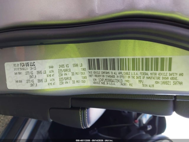 2016 Jeep Cherokee Limited მანქანა იყიდება აუქციონზე, vin: 1C4PJMDS8GW172413, აუქციონის ნომერი: 46113358
