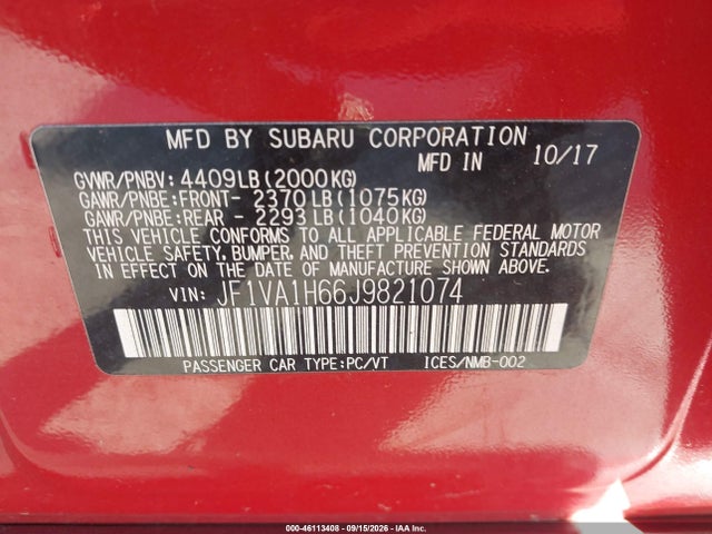 Subaru Wrx Limited 2018 JF1VA1H66J9821074 Image 9