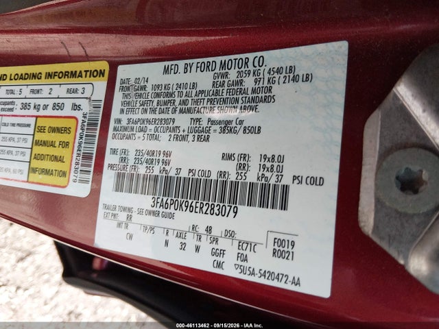 Продаж на аукціоні авто 2014 Ford Fusion Titanium, vin: 3FA6P0K96ER283079, номер лоту: 46113462