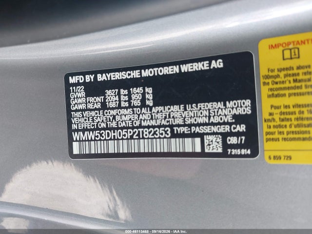 46113468 :رقم المزاد ، WMW53DH05P2T82353 vin ، 2023 Mini Hardtop Cooper S مزاد بيع