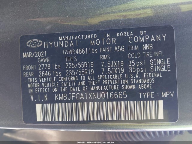 Продаж на аукціоні авто 2022 Hyundai Tucson Hybrid Sel Convenience, vin: KM8JFCA1XNU016665, номер лоту: 46113470