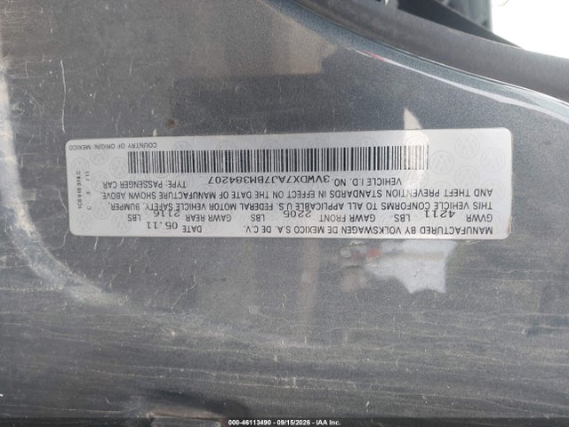 Продаж на аукціоні авто 2011 Volkswagen Jetta 2.5l Se, vin: 3VWDX7AJ7BM384207, номер лоту: 46113490
