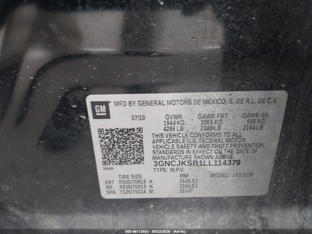 Продажа на аукционе авто 2020 Chevrolet Trax Fwd Ls, vin: 3GNCJKSB1LL114379, номер лота: 46113503
