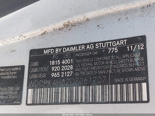 2013 Mercedes-benz Slk 250 მანქანა იყიდება აუქციონზე, vin: WDDPK4HA7DF061707, აუქციონის ნომერი: 46113525