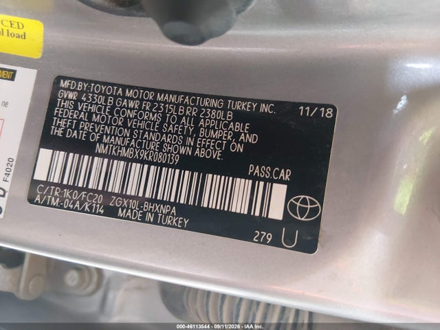 46113544 :رقم المزاد ، NMTKHMBX9KR080139 vin ، 2019 Toyota C-hr Le مزاد بيع