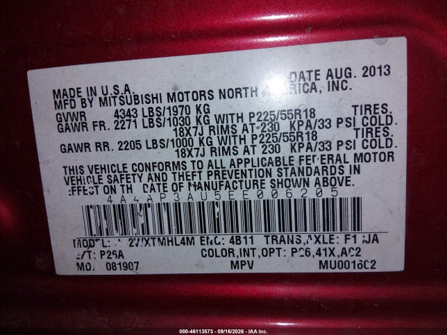 Продаж на аукціоні авто 2014 Mitsubishi Outlander Sport Es, vin: 4A4AP3AU5EE006205, номер лоту: 46113573