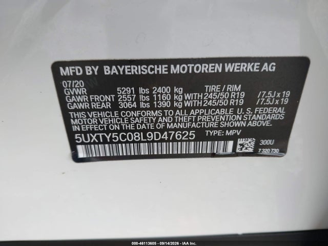 5UXTY5C08L9D47625 BMW X3 Xdrive30i