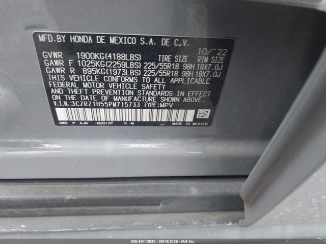 Продажа на аукционе авто 2023 Honda Hr-v 2wd Sport, vin: 3CZRZ1H55PM715733, номер лота: 46113632