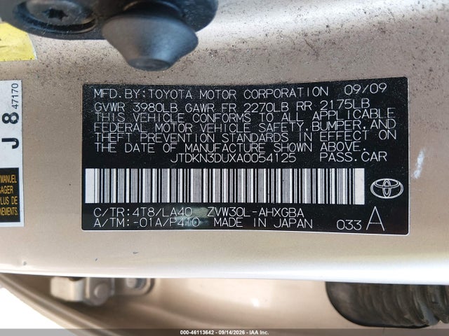 Aukcja sprzedaży 2010 Toyota Prius Iv, vin: JTDKN3DUXA0054125, numer aukcji: 46113642