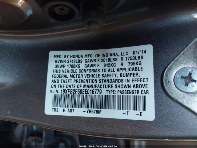 Honda Civic Lx 2014 19XFB2F50EE016779 Image 9