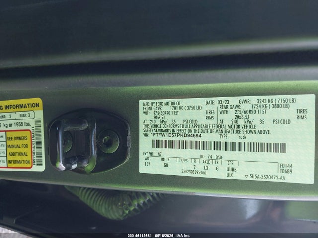 46113661 :رقم المزاد ، 1FTFW1E57PKD94694 vin ، 2023 Ford F-150 Xl مزاد بيع