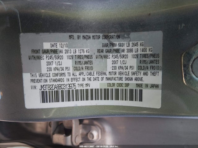 Aukcja sprzedaży 2011 Mazda Cx-9 Grand Touring, vin: JM3TB2DA8B0313975, numer aukcji: 46113667